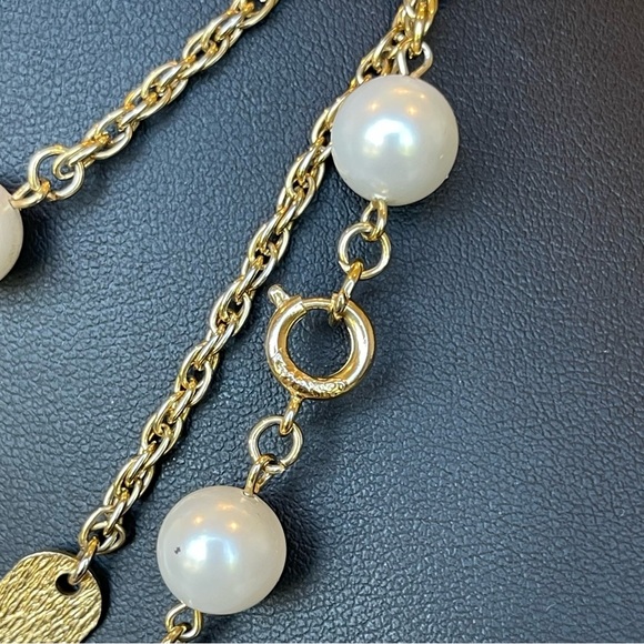 Vintage Braided Twist Curb Link Rope & Faux Pearl Station Set Opera Necklace - Picture 2 of 4